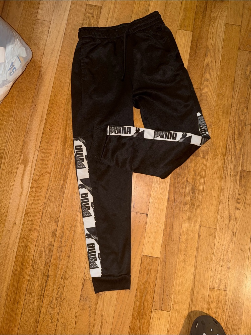 Puma Black Joggers with White Logo Tape